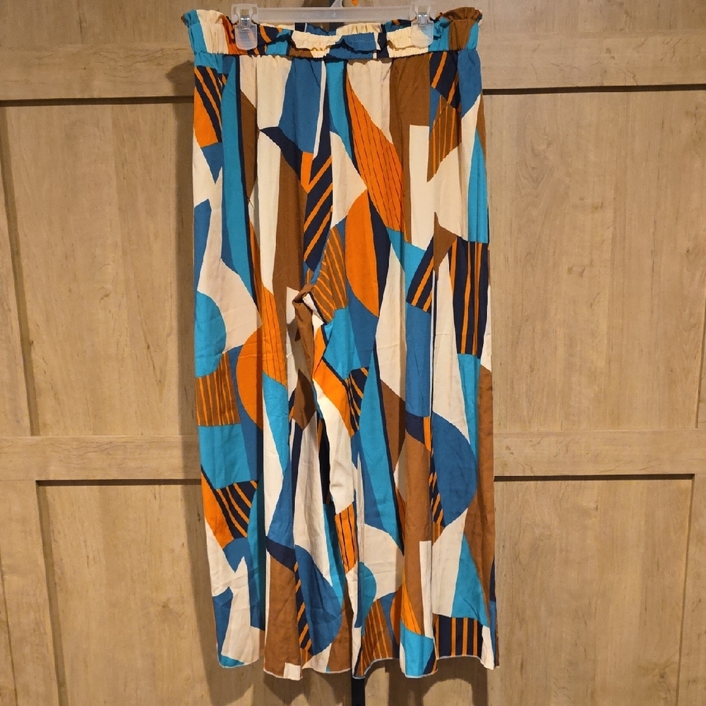 (J57) SHEIN Curvy Colorful Abstract Wide Leg Pants Sz 1x